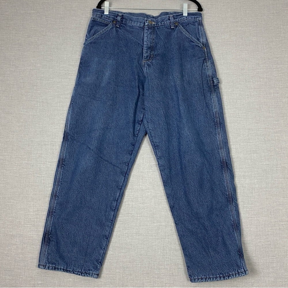 Wrangler Fleece Lined Carpenter Jeans Sz 34X30 Straight Leg Blue Work Jeans